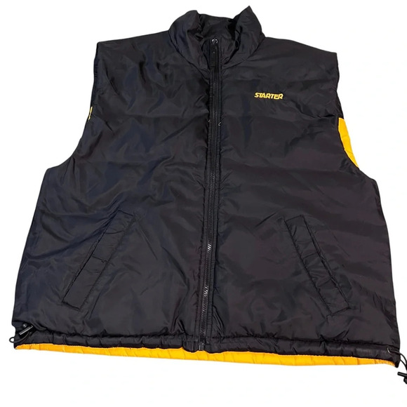 Vintage 90s Starter Reversible Puffer Vest XL Black Gold Nylon Streetwear - Picture 6 of 7